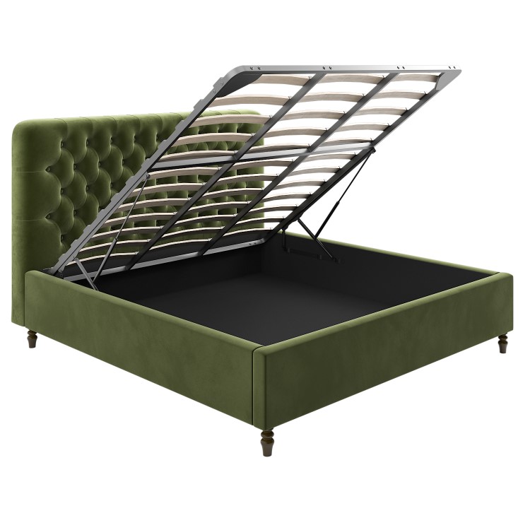 Green Velvet Chesterfield Super King Ottoman Bed with Legs - Pippa