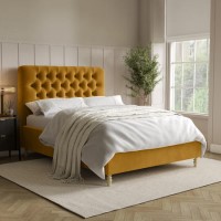 Yellow Velvet Double Ottoman Bed with Legs - Pippa