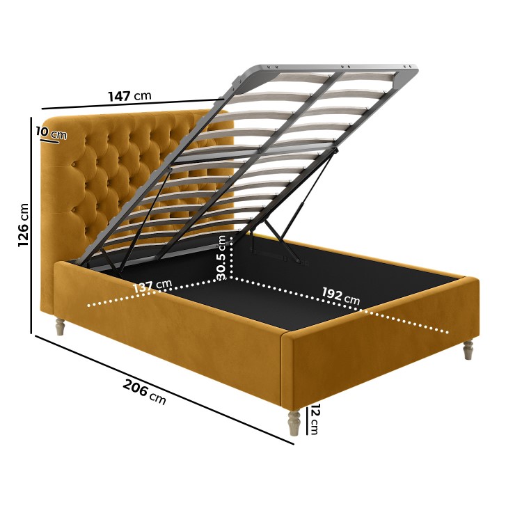 Yellow Velvet Double Ottoman Bed with Legs - Pippa