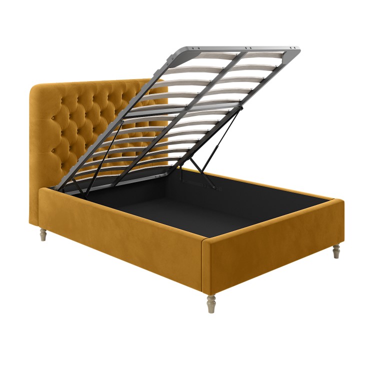 Yellow Velvet Double Ottoman Bed with Legs - Pippa