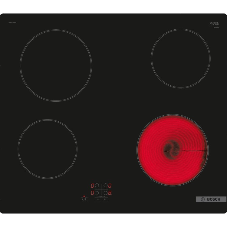 Refurbished Bosch Serie 4 PKE61RAA8B Touch Control 60cm 4 Zone QuickTherm Ceramic Hob Frameless Black