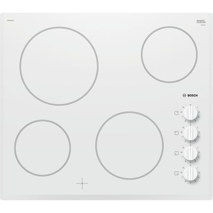 Bosch PKE652CA1E Serie 2 Side Dial Control 56cm Four Zone Ceramic Hob - White Glass