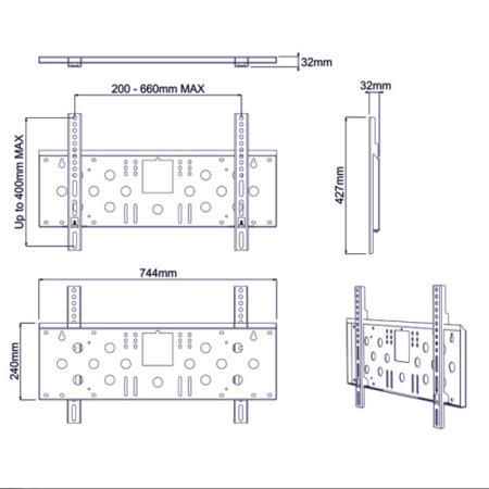 PMV 2036F Flat Wall Mount TV Bracket - Up to 65 Inch