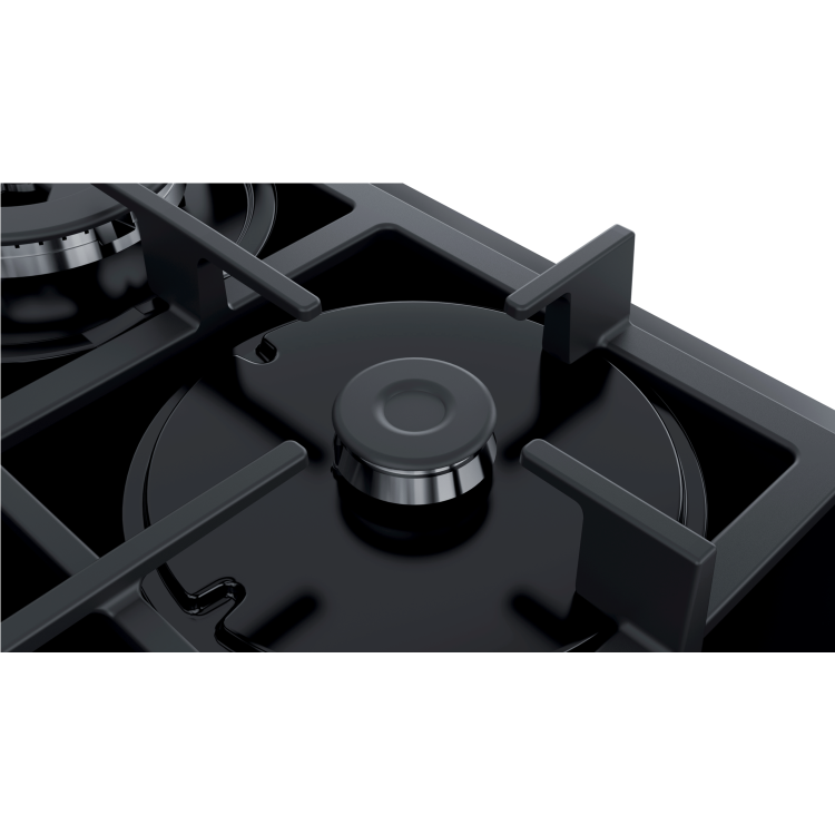 Refurbished Bosch Serie 4 PNP6B6B90 60cm 4 Burner Gas-on-glass Hob With Cast Iron Pan Stands Black