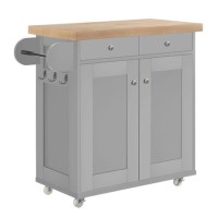Grey Freestanding Kitchen Island on Wheels - Portland