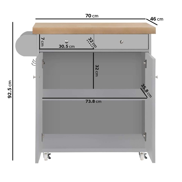 Grey Freestanding Kitchen Island on Wheels - Portland