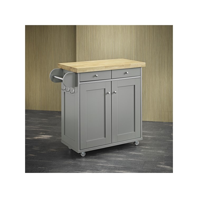 Grey Freestanding Kitchen Island on Wheels - Portland