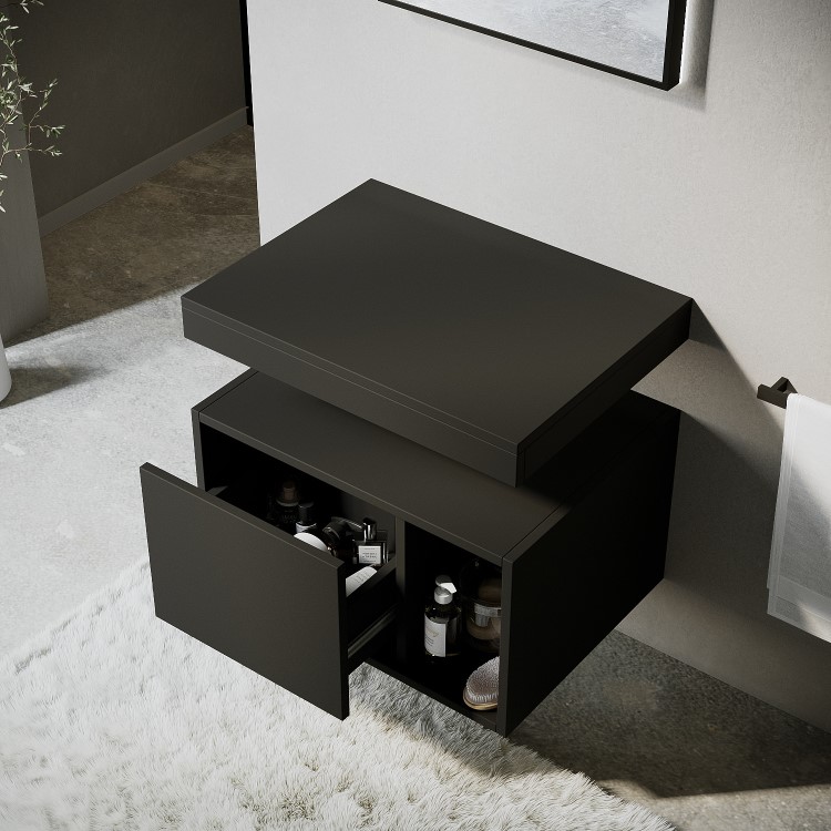 ONLY OPENED - 600mm Black Wall Hung Countertop Shelves - Porto