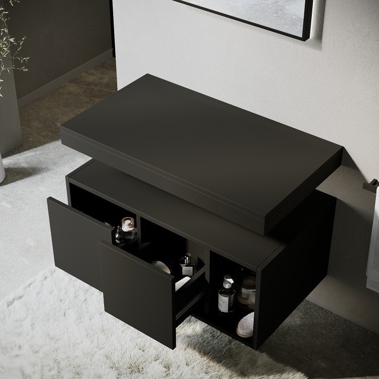 GRADE A1 - 800mm Black Wall Hung Countertop Shelves - Porto