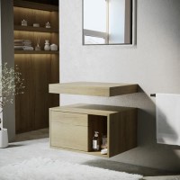 ONLY OPENED - 600mm Wood Effect Wall Hung Countertop Vanity Shelves - Porto