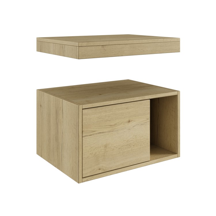 ONLY OPENED - 600mm Wood Effect Wall Hung Countertop Vanity Shelves - Porto