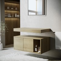 GRADE A1 - 800mm Wood Effect Wall Hung Countertop Vanity Shelves - Porto