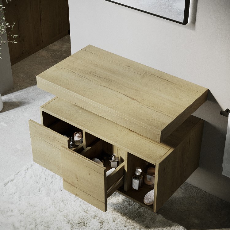 GRADE A1 - 800mm Wood Effect Wall Hung Countertop Vanity Shelves - Porto