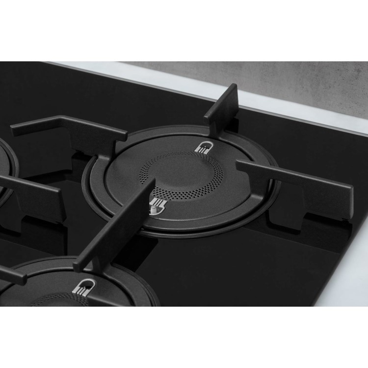 Whirlpool POW75D2NB 75cm Five Burner Gas-on-glass Hob - Black
