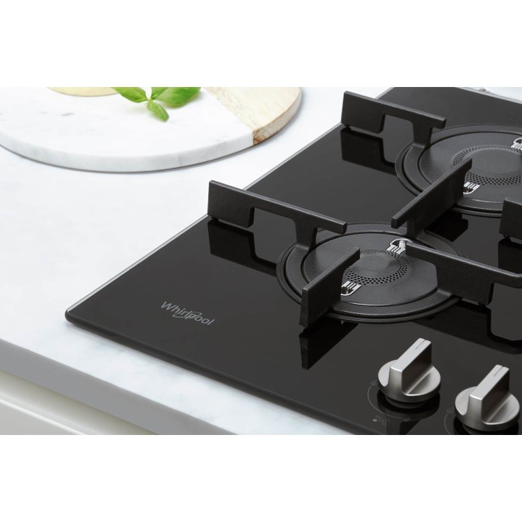 Whirlpool POW75D2NB 75cm Five Burner Gas-on-glass Hob - Black