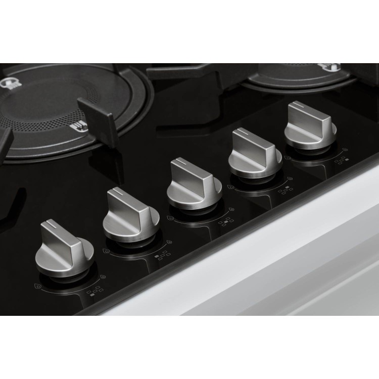 Whirlpool POW75D2NB 75cm Five Burner Gas-on-glass Hob - Black