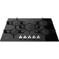 Whirlpool POW75D2NB 75cm Five Burner Gas-on-glass Hob - Black
