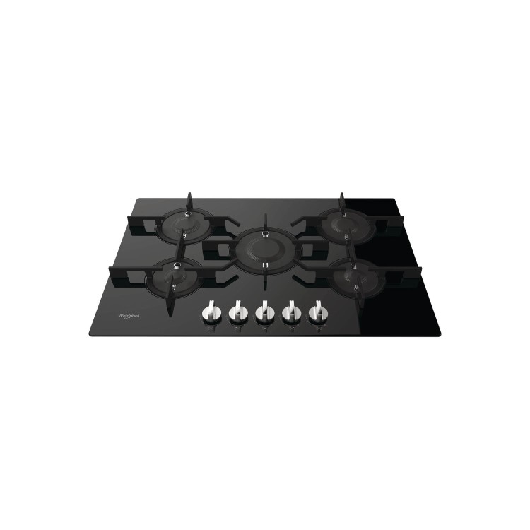 Whirlpool POW75D2NB 75cm Five Burner Gas-on-glass Hob - Black
