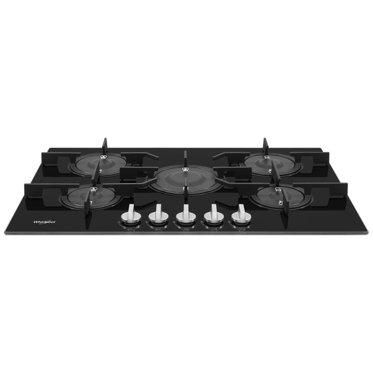 Whirlpool POW75D2NB 75cm Five Burner Gas-on-glass Hob - Black