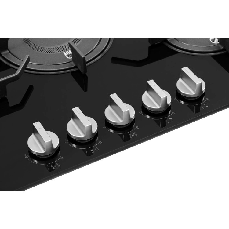Whirlpool POW75D2NB 75cm Five Burner Gas-on-glass Hob - Black