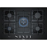 Refurbished Bosch Series 6 PPQ7A6B90 75cm 5 Burner Gas Hob Black Glass