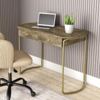 Solid Wood Office Desk with Curved Gold Legs - Piper