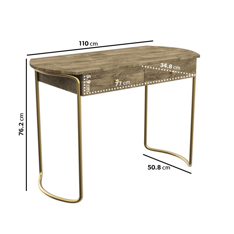 Solid Wood Office Desk with Curved Gold Legs - Piper