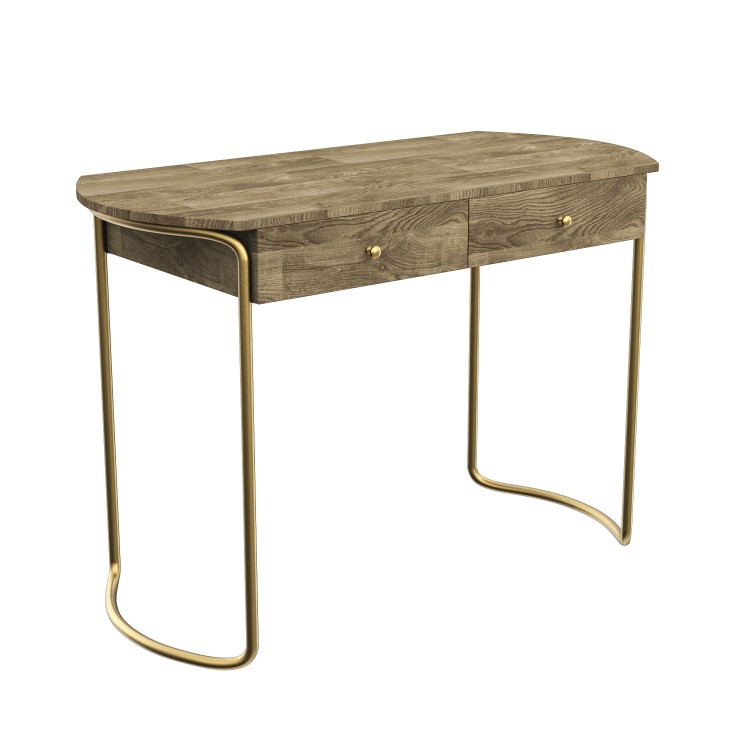 Solid Wood Office Desk with Curved Gold Legs - Piper