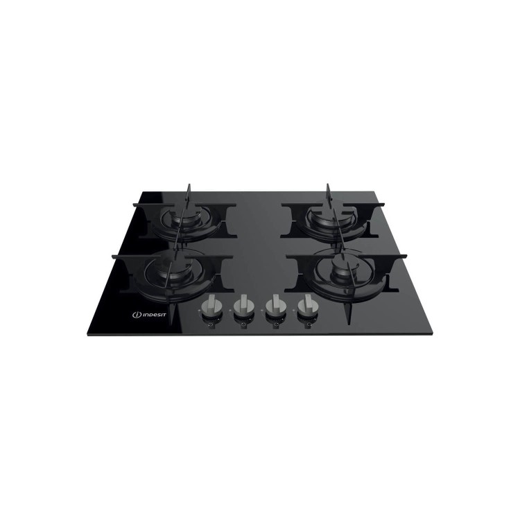 Indesit 59cm Gas On Glass 4 Burner Gas Hob - Black