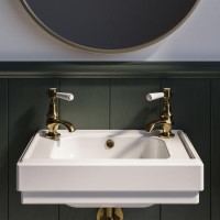 GRADE A1 - White Wall Hung Cloakroom Basin with 2 Tap Holes 450mm - Park Royal