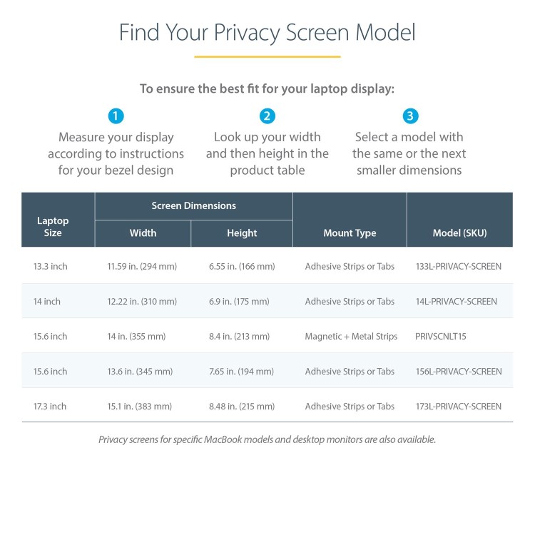 Startech .com Laptop Privacy Screen for 15 Inch Notebook