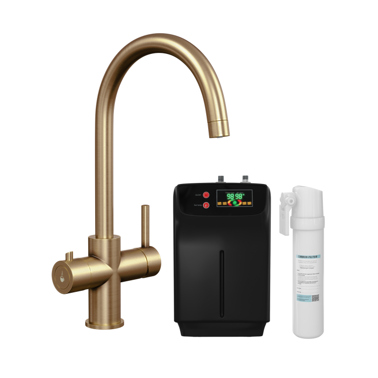 Brushed Bronze 3 in 1 Instant Boiling Hot Kitchen Mixer Round Tap with 3L Boiler - Pronto Vesta