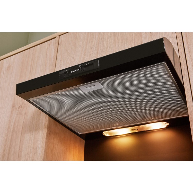 Hotpoint 60cm Visor Cooker Hood - Black