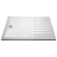 GRADE A1 - 1300x800mm Walk-In Rectangular Shower Tray 40mm with Drying Area - White Stone Resin - Purity