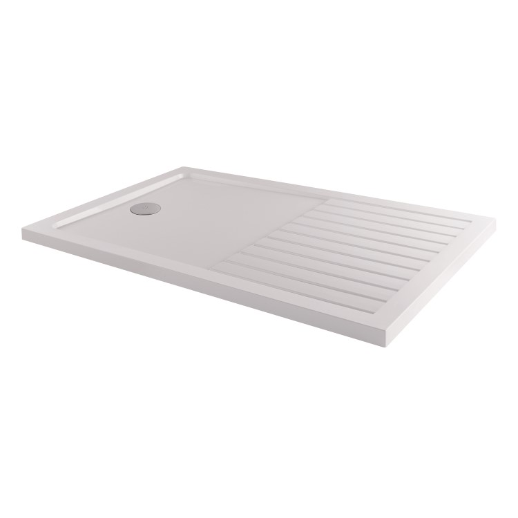 GRADE A1 - 1300x800mm Walk-In Rectangular Shower Tray 40mm with Drying Area - White Stone Resin - Purity