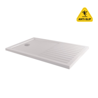 ONLY OPENED - 1700x800mm Anti-Slip Walk-In Rectangular Shower Tray 40mm with Drying Area - White Stone Resin - Purity