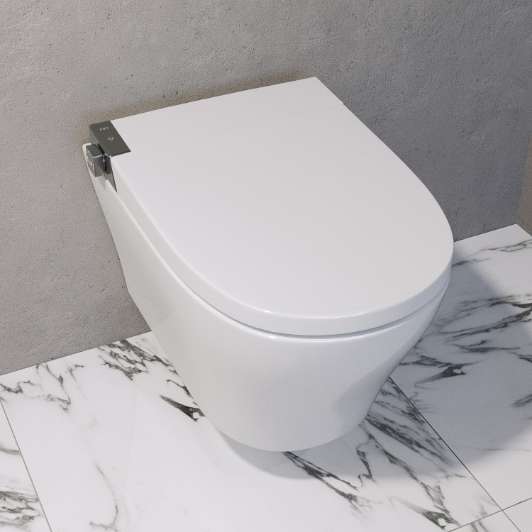 Wall Hung Smart Bidet Japanese Toilet with Heated Seat & Brushed Bronze Pneumatic Flush Plate, 1168mm Frame & Cistern - Purificare