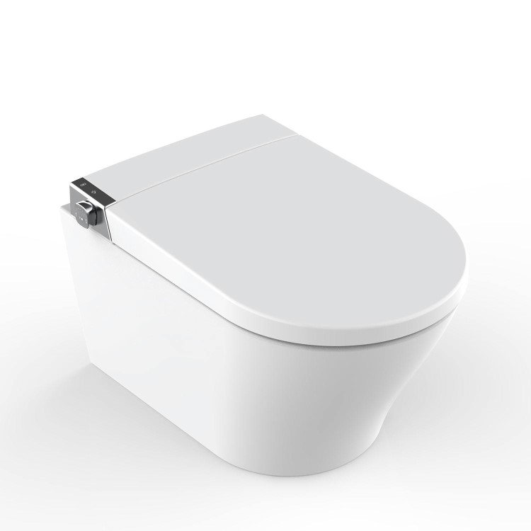 Wall Hung Smart Bidet Japanese Toilet with Heated Seat & Brushed Bronze Pneumatic Flush Plate, 1168mm Frame & Cistern - Purificare