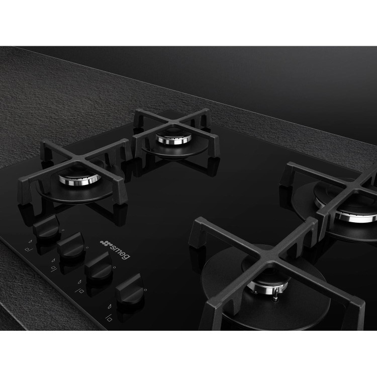 Refurbished Smeg Cucina PV264B 60cm Gas on Glass 4 Burner Gas Hob Black
