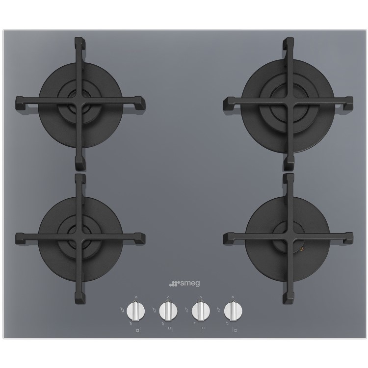Refurbished Smeg Cucina PV264S 60cm Gas on Glass 4 Burner Gas Hob Silver Mirrored Glass