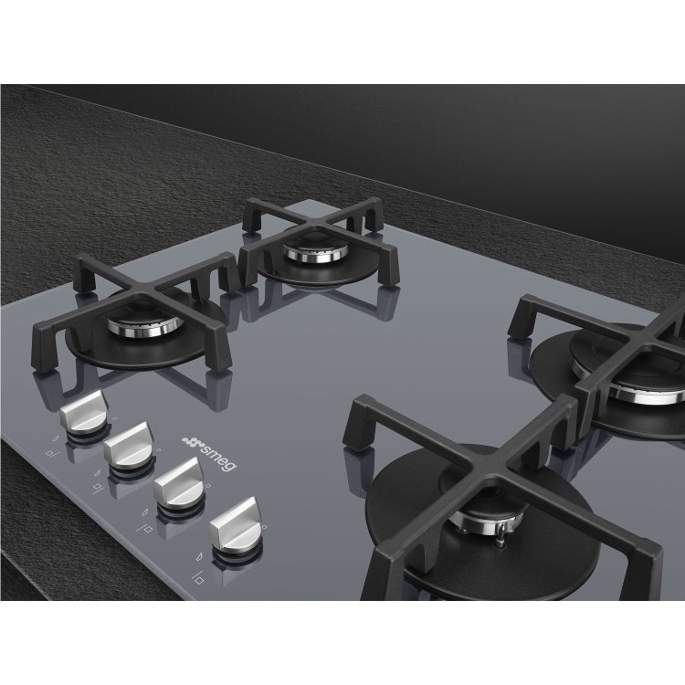 Refurbished Smeg Cucina PV264S 60cm Gas on Glass 4 Burner Gas Hob Silver Mirrored Glass