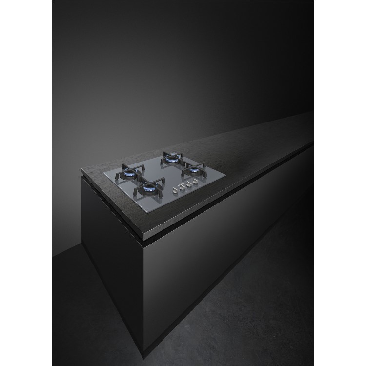 Refurbished Smeg Cucina PV264S 60cm Gas on Glass 4 Burner Gas Hob Silver Mirrored Glass