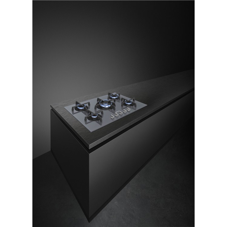 Smeg Cucina 72cm 5 Burner Gas on Glass Gas Hob - Silver
