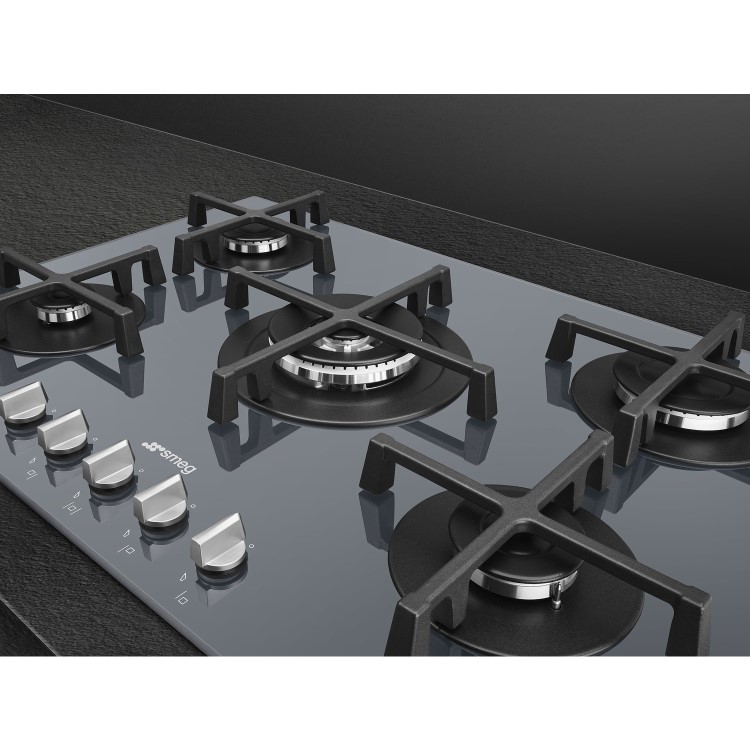 Smeg Cucina 72cm 5 Burner Gas on Glass Gas Hob - Silver