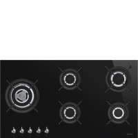 Smeg 90cm Classic Black Gas on Glass 5 Burner Hob