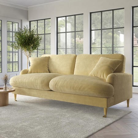 Yellow Fabric 3 Seater Feather Filled Sofa Payton Premium