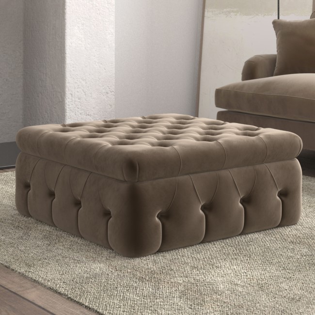 Large Beige Velvet Storage Footstool - Payton