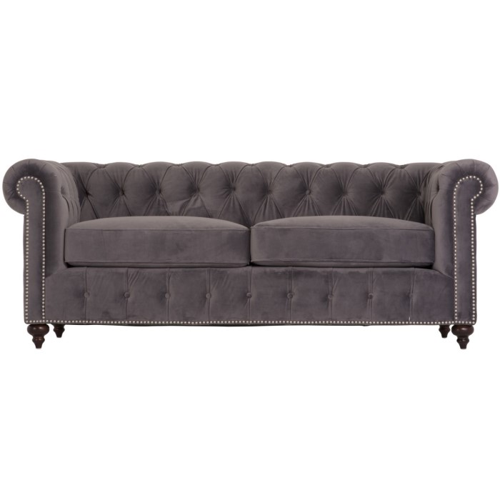 Vida Living Porter Grey Velvet Chesterfield Sofa With Silver Studs Seats 3