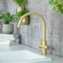 GRADE A1 - Qettle Signature Modern 4 in 1 Boiling Water Tap 4 Litre Round- Brass