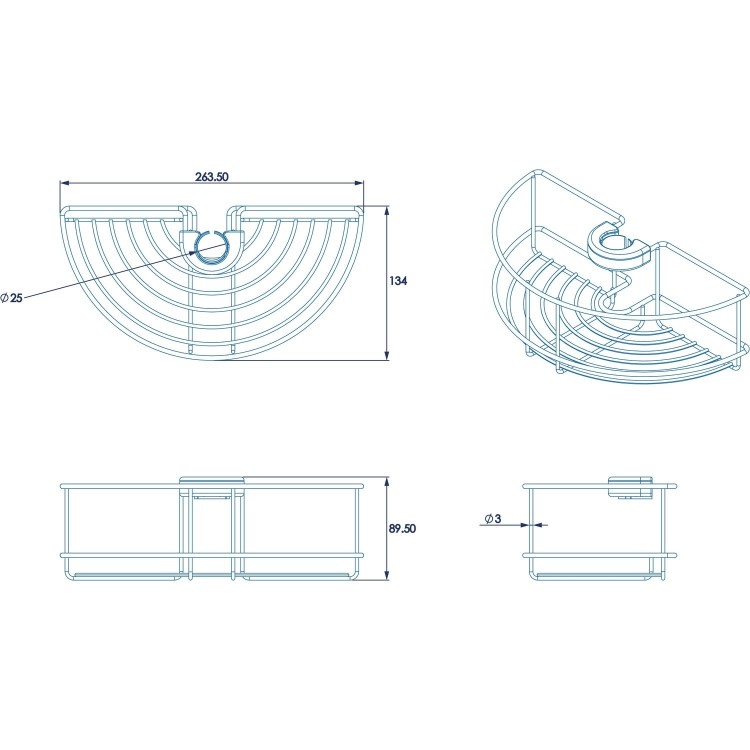 GRADE A1 - Chrome 1 Tier Shower Riser Rail Caddy